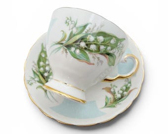 Tuscan Birthday Flowers Mays Lilly of The Valley Tea Cup and Saucer: Vintage English Bone China