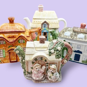 Cottage House Teapots | Vintage Teapots | Tea Party Decorations | Cottagecore | Granny Chic Tea Ware