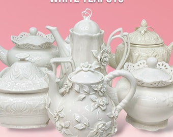 WHITE Teapots | Bulk Teapots | Used/Vintage | Mismatched Tea ware | Tea Party Supplies | Tea Party Decorations