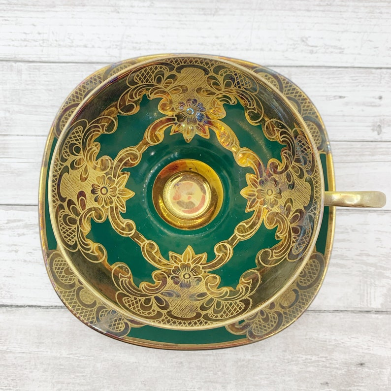 RW Bavaria Green and Gold Vintage Tea Cup and Saucer Trio Etsy