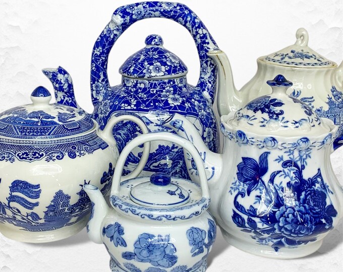 Vintage Teapots Blue and White Bulk Teapots Mismatched Etsy