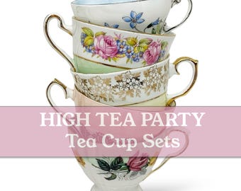 High Tea Party Cups & Saucers | Vintage English Bone China | Mismatched Tea Cups | Tea Party Favors