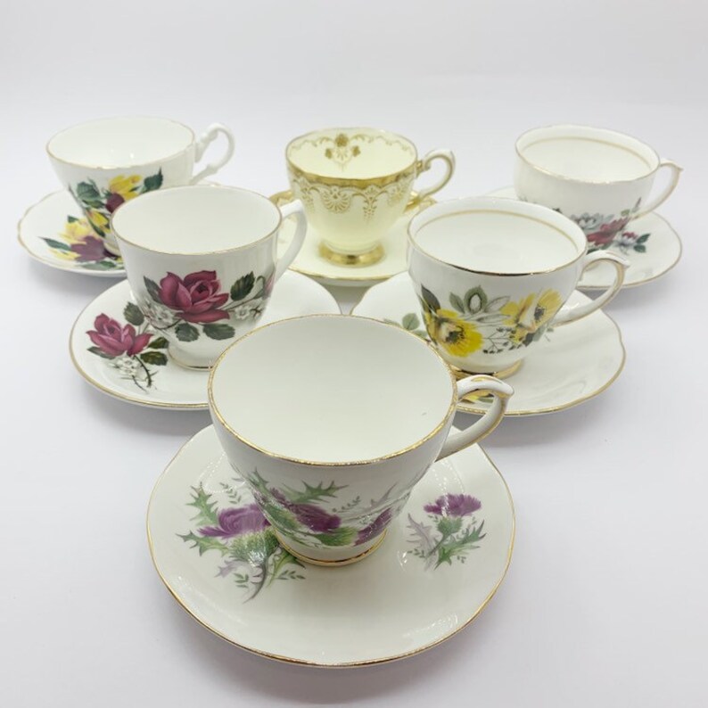 Mismatched Tea Cups and Saucers Tea Cups Mix Match Tea Etsy