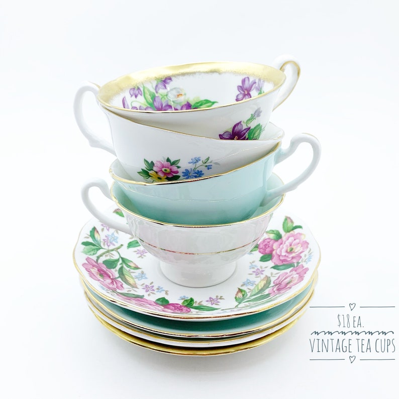 Mismatched Tea Cups and Saucers // Vintage Tea Cups and image 0