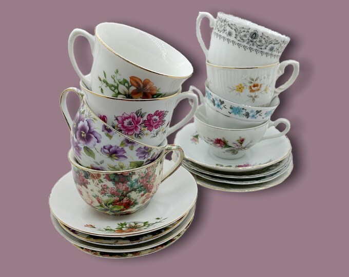 Porcelain Mismatched Tea Cups and Saucers // Mix & Match Tea Cups