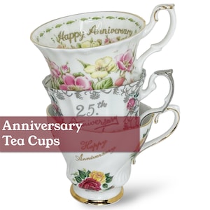 Jubiläum Tee Tassen | Wählen Sie Jahrestag nach Jahr | Vintage Bone China Teetassen | Geschenke für Sie