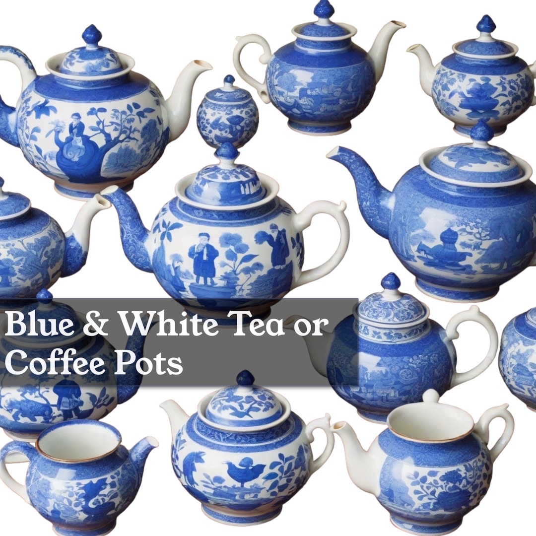 Vintage Teapots Blue and White Bulk Teapots Mismatched Tea Ware Tea