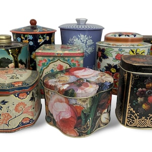 Vintage Tin Canisters | Floral Tin Can with Lid | Rustic Wedding Decor | English Tea Tin | Bulk Tin Cans