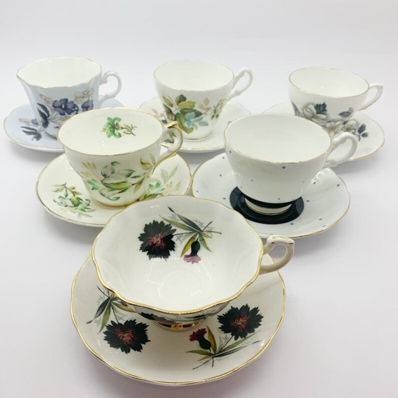 Mismatched Tea Cups and Saucers Tea Cups Mix Match Tea Etsy