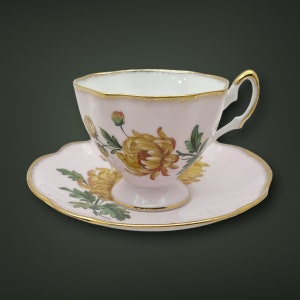 Salisbury Light Pink with Gold Chrysanthemum Vintage Tea Cup and Saucer |  Pink and Gold Tea Cup | English Bone China