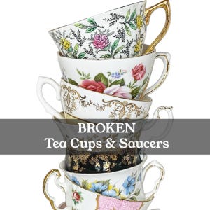 Broken Completely Mismatched Tea Cups and Saucers- Vintage Tea Cups- Chipped Tea Cups - Seconds- Craft Ideas