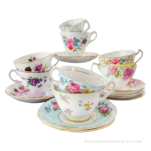 Mismatched Tea Cups and Saucers. Party Favors for Birthday Etsy UK