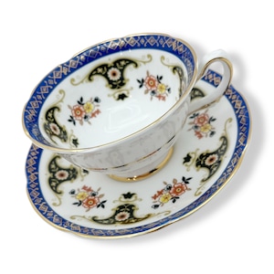 Royal Grafton Navy Blue Vintage Tea Cup and Saucer | English Bone China