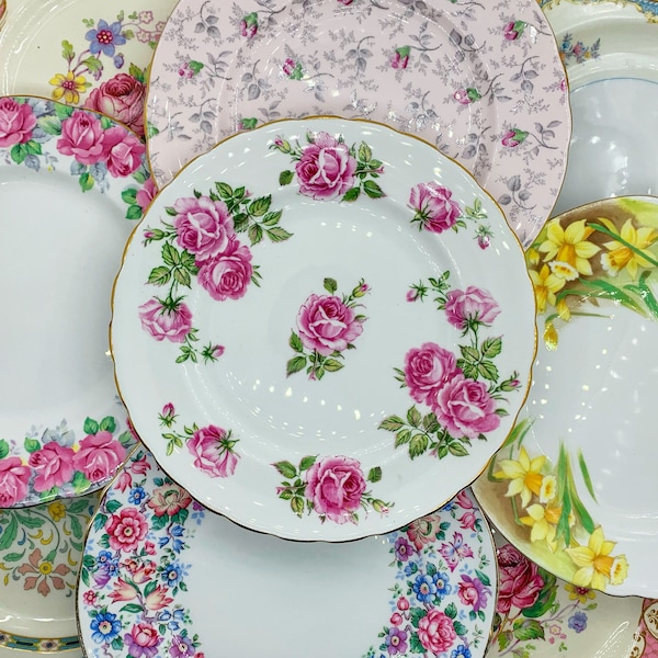 8” Vintage Bone China Mismatched Salad Plates - Made in England - Tea Party Wedding China