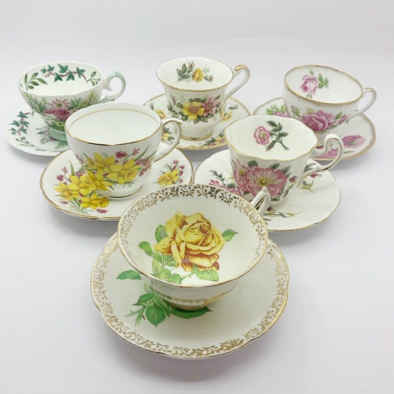 Mismatched Tea Cups and Saucers Tea Cups Mix Match Tea Etsy
