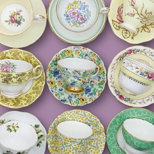 Set of Gold Vintage Tea Cups and Saucers Mismatched Tea Cups Etsy