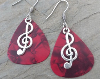 guitar pick clef earrings