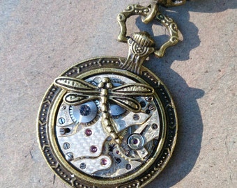 steampunk watch movement dragonfly pendant