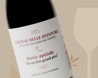 Grandfather - Wine bottle label - Pregnancy announcement to grandparents - Future baby