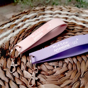 Llavero de cordón de agradecimiento personalizado - amante - maestro - atsem - trabajador de cuidado infantil - cuero artificial - impreso - regalo de fin de año escolar