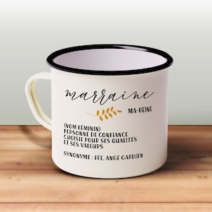 Godmother gift on retro enamelled metal mug - pregnancy announcement or gift idea Christmas godmother definition - godfather