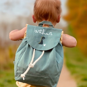 Sac à dos maternelle enfant personnalisé avec prénom coton bio mini sac à dos couleur crèche sport personnalisable image 1