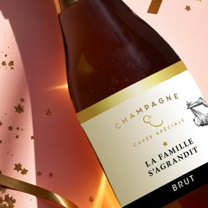 Annonce grossesse famille - Étiquette bouteille de Champagne La famille s'agrandit - Tu vas être grand-père - parrain - Marraine -