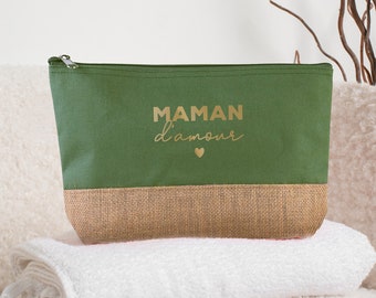 Mom of love kit - katoen en gepersonaliseerde jute, Moederdagcadeau... personaliseren met voornaam - toilettas