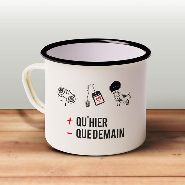 Je t'aime - jeu rébus - mug émaillé rétro en métal - Idée cadeau pour son amoureux, amoureuse - St Valentin