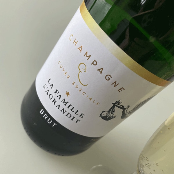 Etiquette bouteille de Champagne La famille s'agrandit - Tu vas être grand-père - parrain - Marraine - annonce grossesse