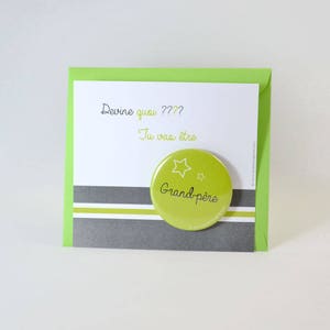 Grand-père  - Annonce grossesse grands-parents carte avec badge et enveloppe
