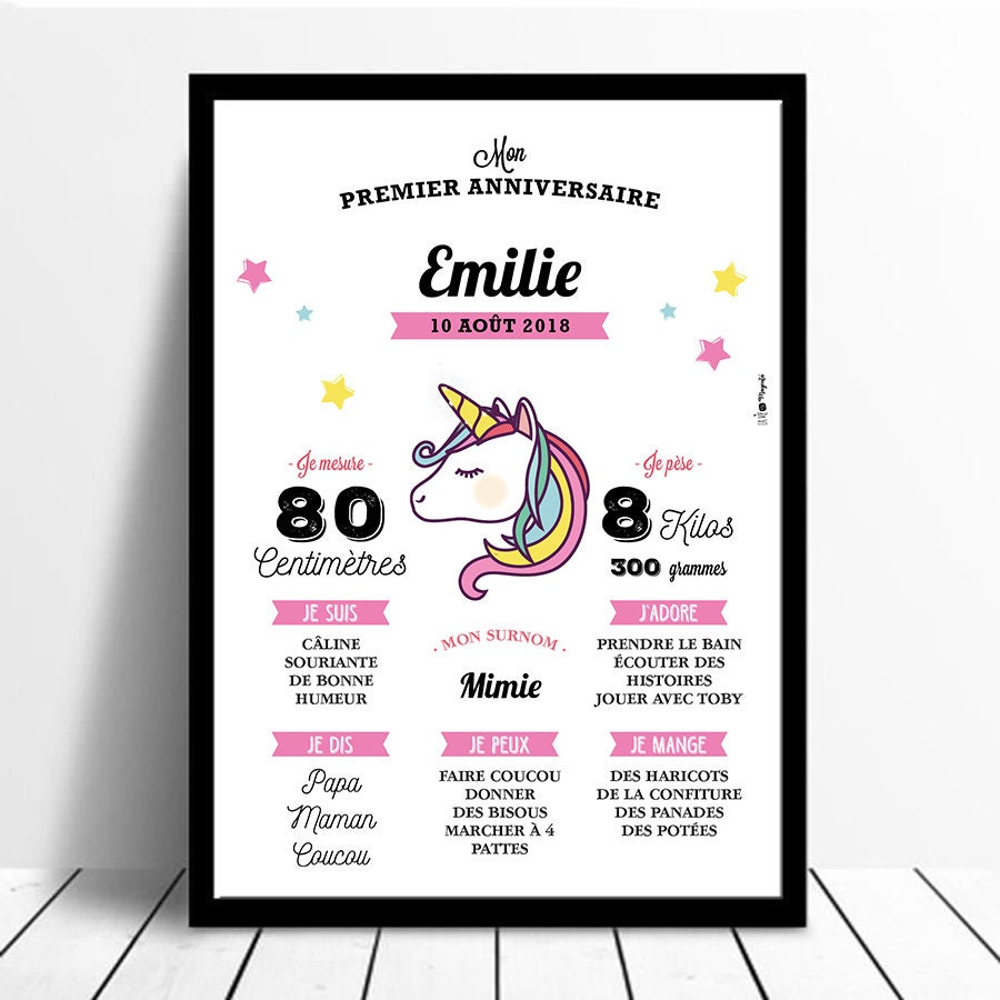 Anniversaire Fille Licorne - Poster Anniversaire Enfant 1Er Mon Premier Anniversaire