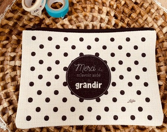 Trousse merci de m'avoir aidé à grandir noir - imitation chanvre - pochette - fourretout - idée cadeau puéricultrice ou prof