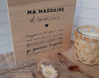 Cadre bois cadeau marraine - marraine définition - annonce grossesse - cadeau baptême - annonce naissance - cap marraine - idée cadeau Noël