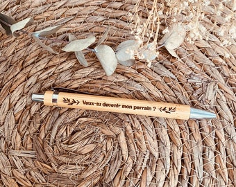 Stylo bille en bois demande parrain - Bic annonce grossesse bébé - pregnancy announcement - demande marraine - annonce grossesse