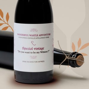 Testimone - Etichetta per bottiglia di vino per annuncio di matrimonio, matrimonio, idee per annunci, vuoi essere il mio testimone?