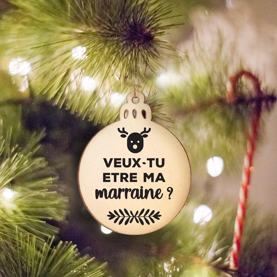 Demande Marraine - Demande Parrain Annonce Grossesse Noël Déco Boule Noël en Bois à Suspendre Idée C