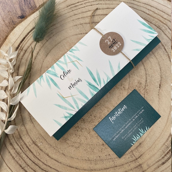 Faire part invitation de mariage - avec carton d'invitation et enveloppe "Le grand A" - mariage tendance nature, mint et turquoise