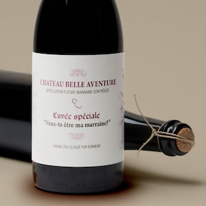 Etiquette bouteille de vin marraine - annonce de grossesse - demande de parrain - annonce naissance grands parents