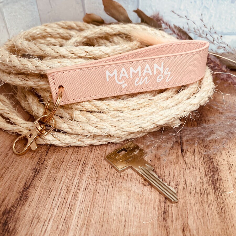 Lanyard key ring - mom - grandma - nanou - imitation leather - Mother's Day print - gift