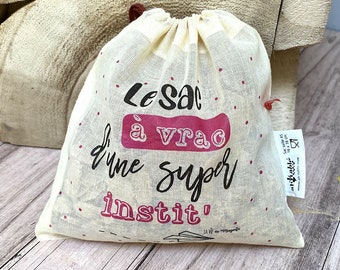 Sac à vrac pour maitresse, institutrice zéro dechet - Pack de 3 sacs à vrac - Cadeau fin d'annéee scolaire - Merci - écologique