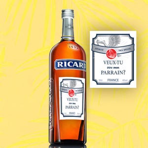 Ricard parody label for godfather request or grandfather pregnancy announcement – to stick on a bottle of pastis – Original and funny gift