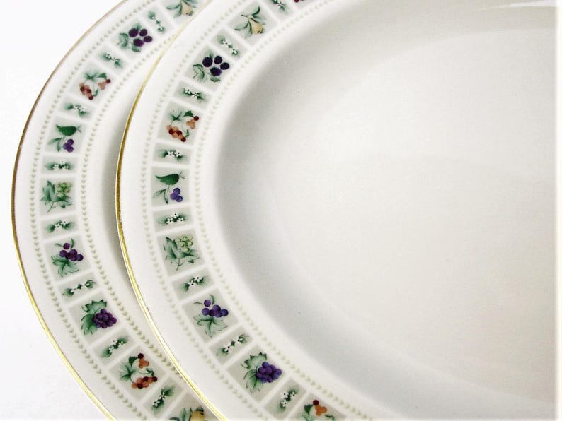Flowers on Green Trim 1024 Fruit Made in England marked T.C Royal Doulton Tapestry 16 White Porcelain Ceramic Oval Serving Platter Plate