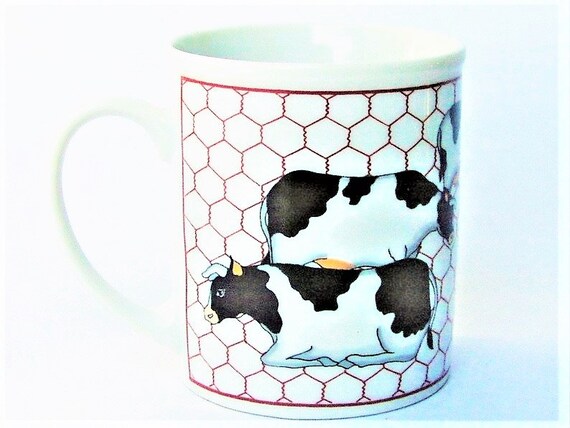 Vintage Farmhouse Tea For One Set Teapot Tea Cup Fine China Cows Gift Kitchen