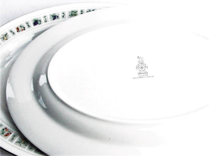Flowers on Green Trim 1024 Fruit Made in England marked T.C Royal Doulton Tapestry 16 White Porcelain Ceramic Oval Serving Platter Plate