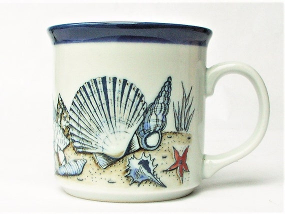 Shells and winter seaside colors hand painted coffee cup Shells and winter seaside colors hand painted coffee cup