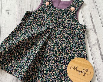 Purple Floral Corduroy Pinafore