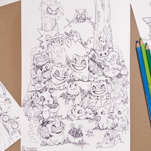 Dibujo para colorear de Halloween de Friends: Arte lineal detallado dibujado a mano (Descarga digital instantánea) - Lámina para colorear para niños