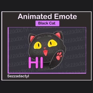 Black Cat Animated Hi Emote  - Twitch, Discord, Kick, Streaming animated Emote for your live stream - cute, chibi, emoji