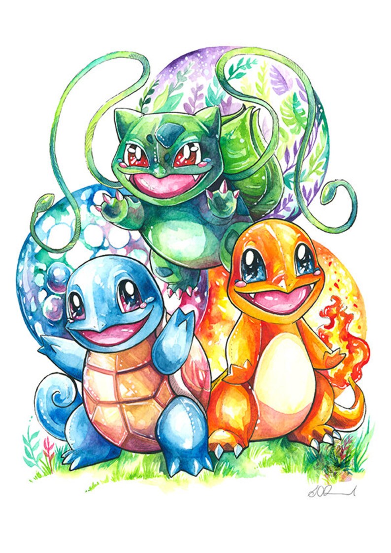 Print Bulbasaur Charmander and Squirtle 2019 redraw Etsy